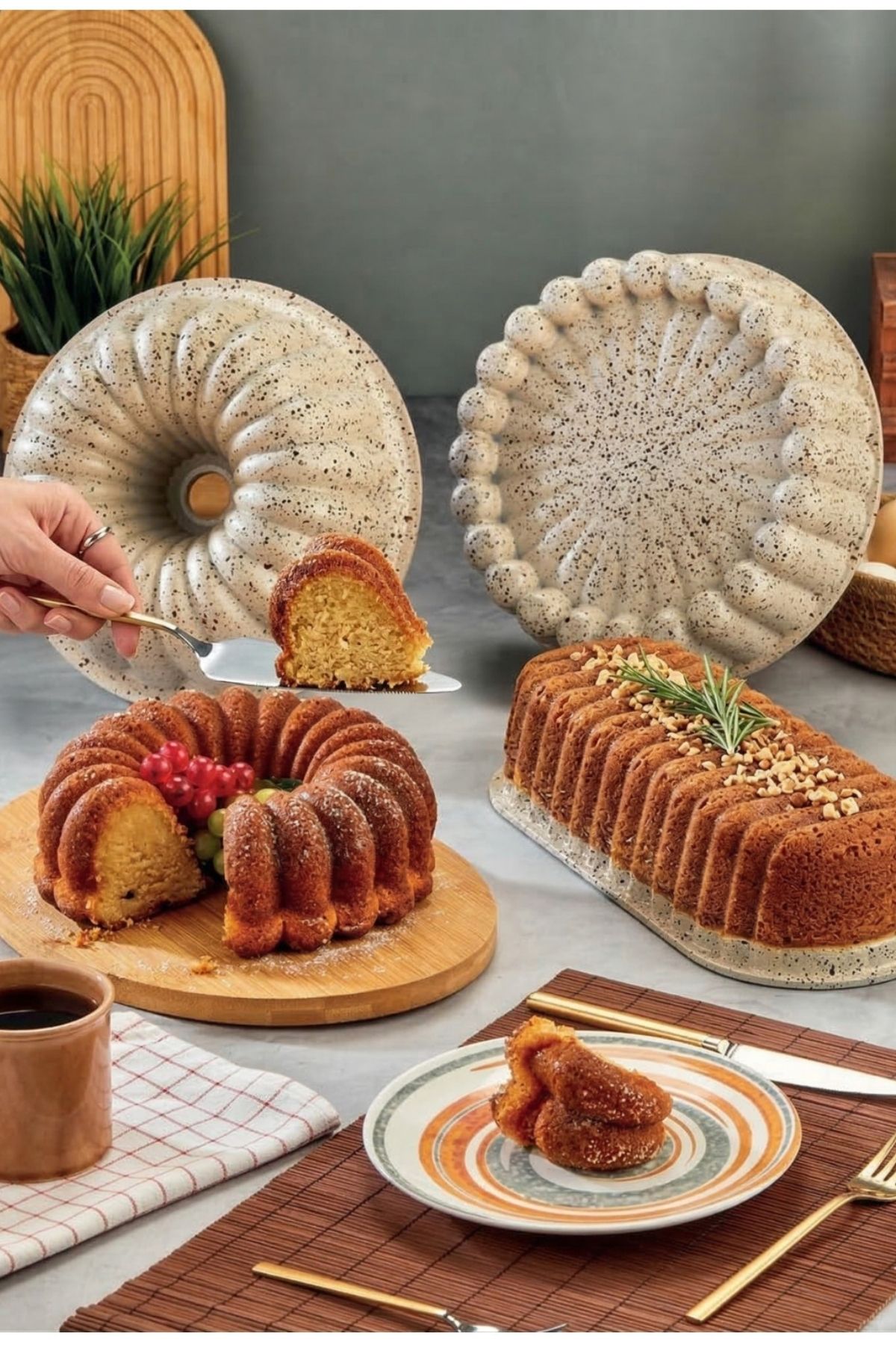 Baton Döküm Kek Kalıbı - Krem - Granit Efektli