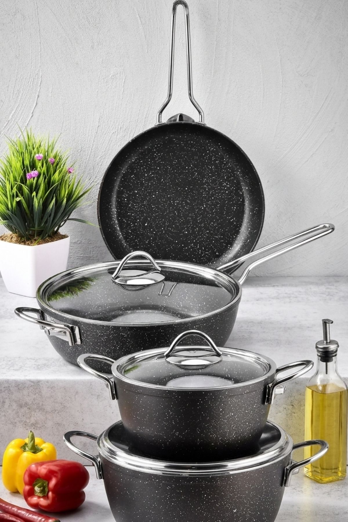 Master Granit  Tencere Set 7 Parça Gri