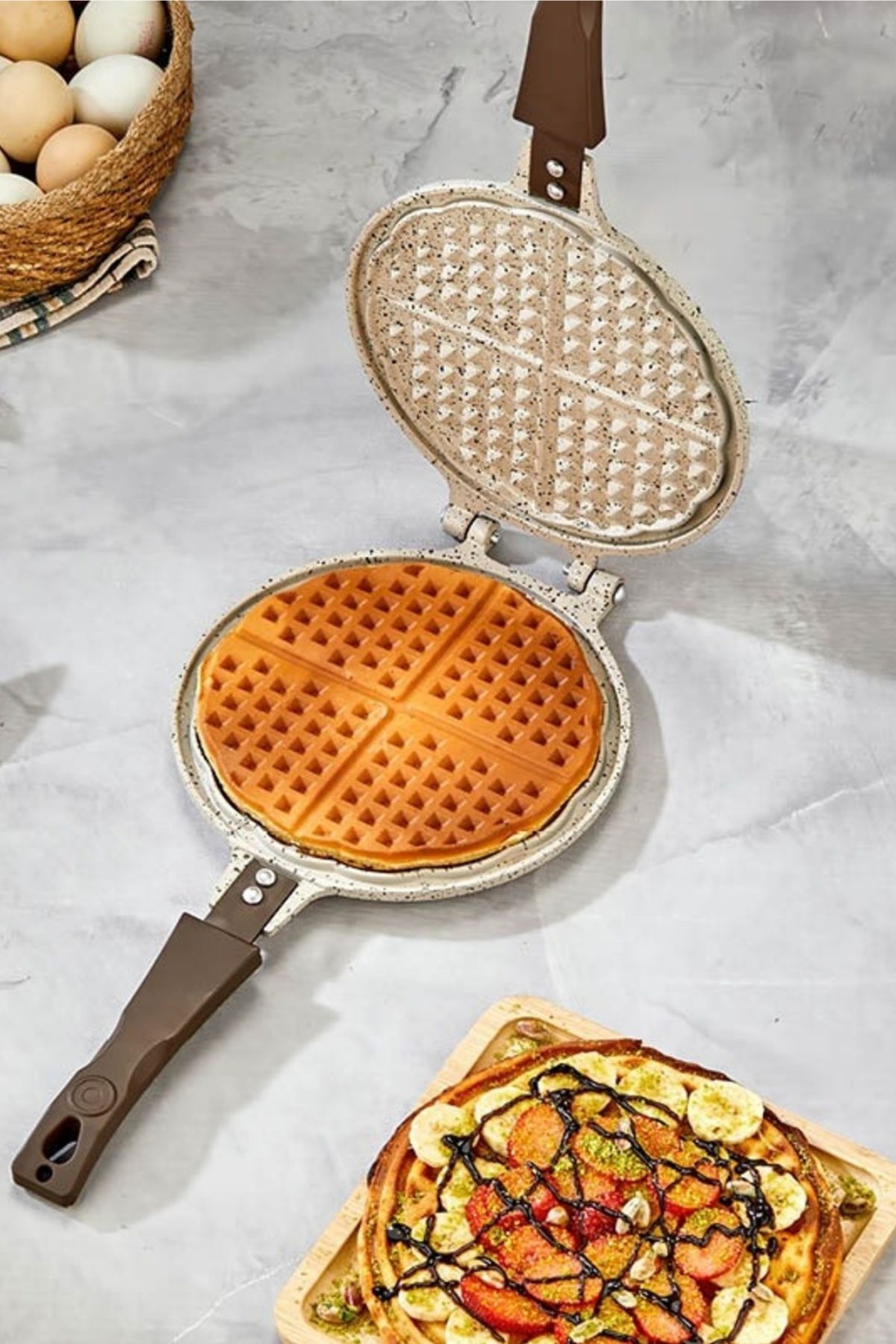 İnci Döküm Waffle Tavası - Krem - Bakalit Sap