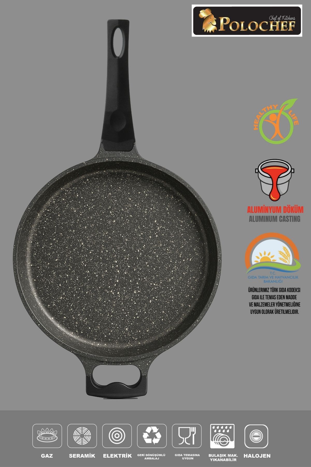 Derin Döküm Granit Yardımcı Kulplu Tava 28 cm