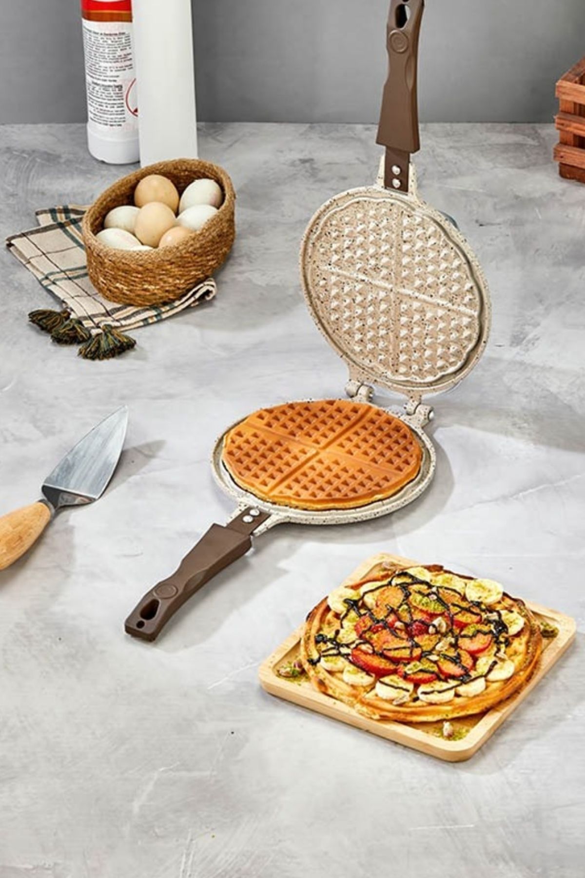 İnci Döküm Waffle Tavası - Krem - Bakalit Sap