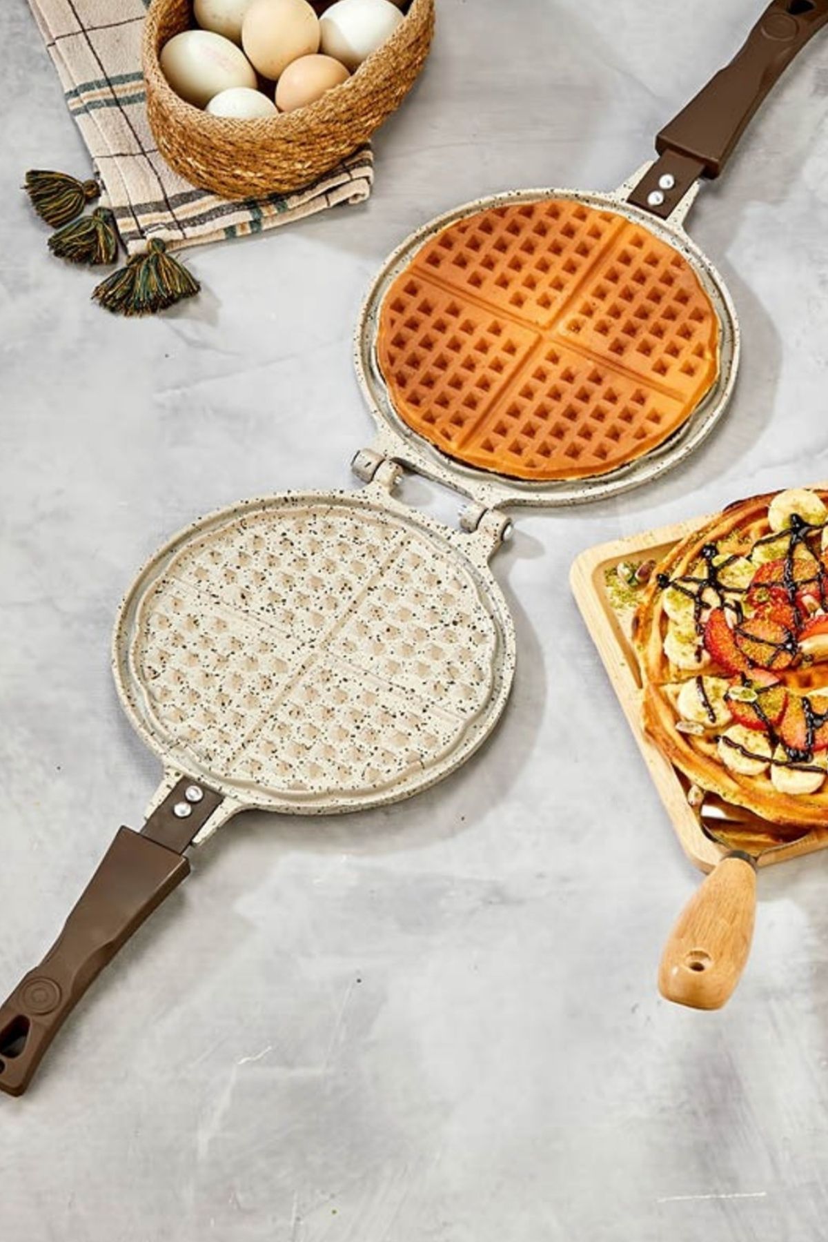 İnci Döküm Waffle Tavası - Krem - Bakalit Sap
