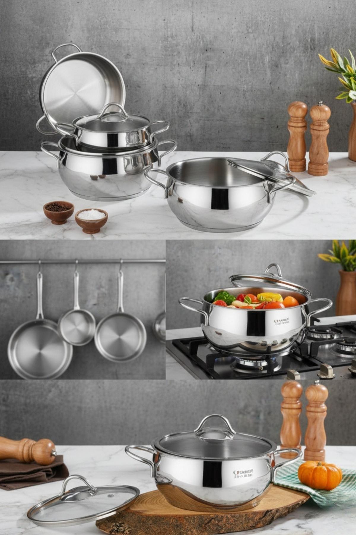 Pro Line 18/10 Paslanmaz Çelik 6 Parça Tencere Seti - Silver (16-18-20 cm)