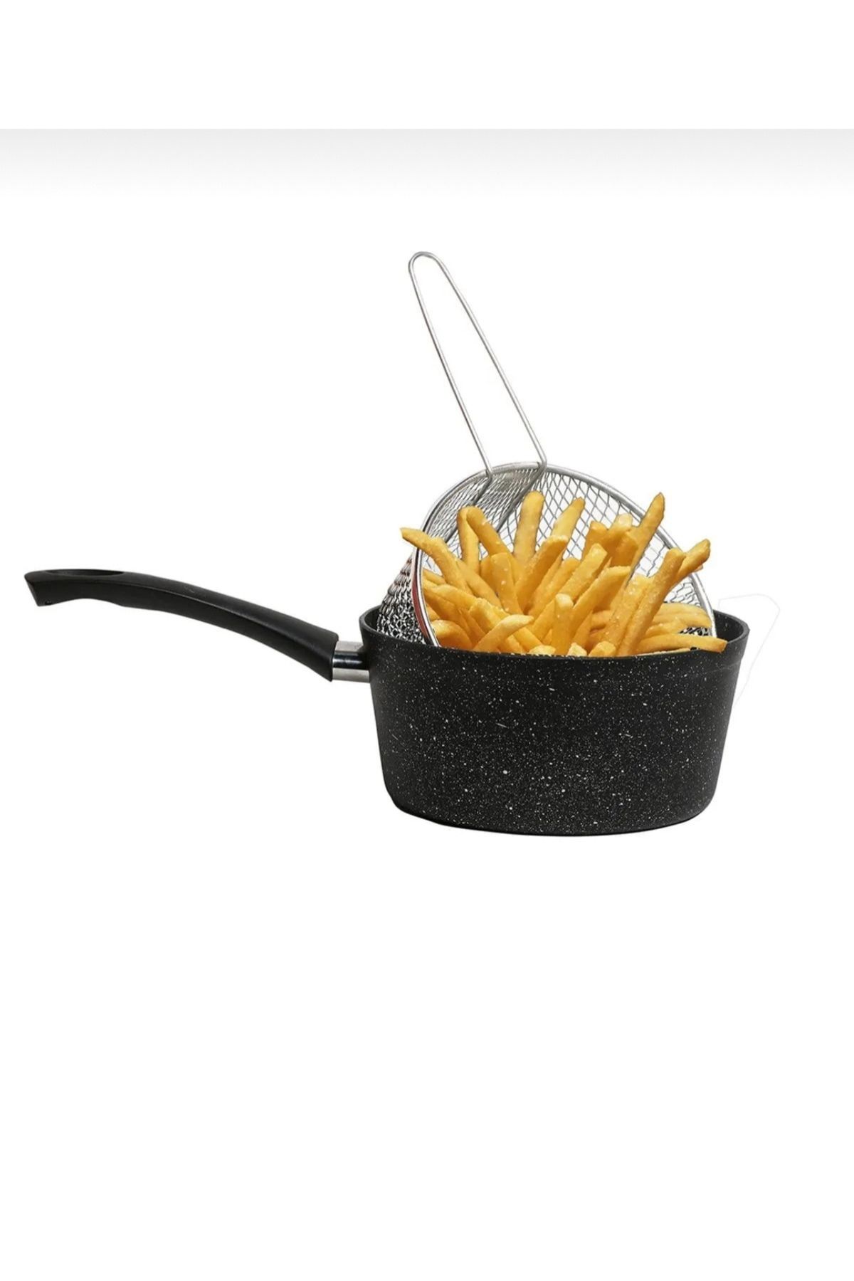 Melda Granit Kızartma Tavası 20 cm - Telli Fritöz Tenceresi - Patates ve Cips İçin - Siyah